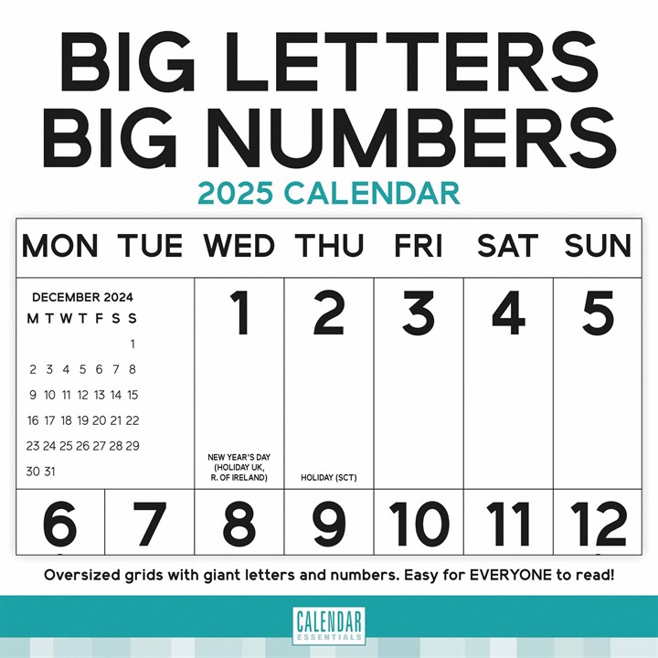 Big Letters, Big Numbers Calendar 2025