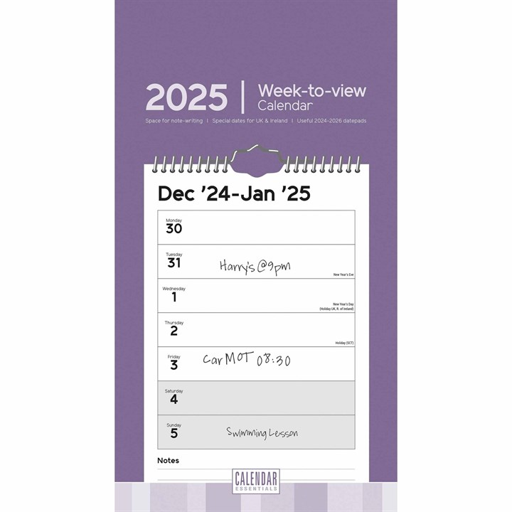 Essential Week-To-View Short Slim Calendar 2025