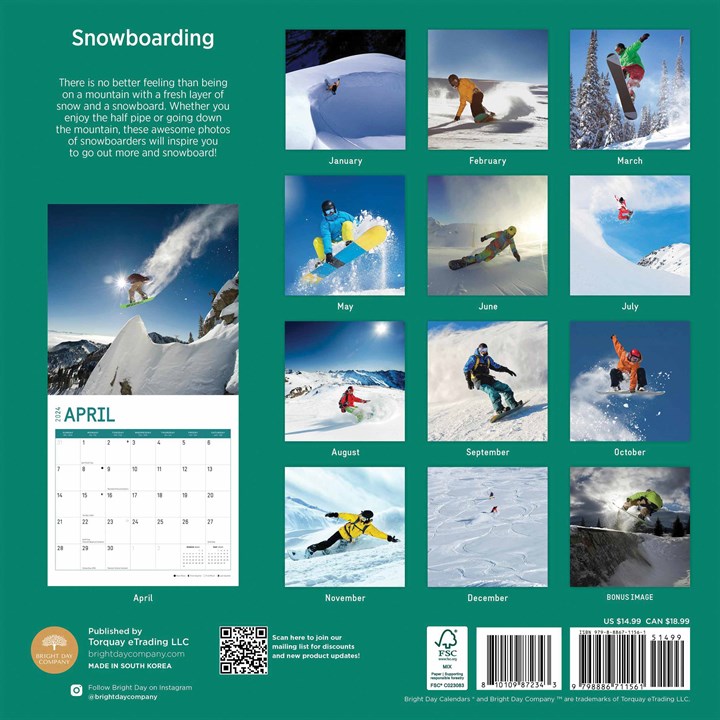 315115 Snowboarding Calendar Back 