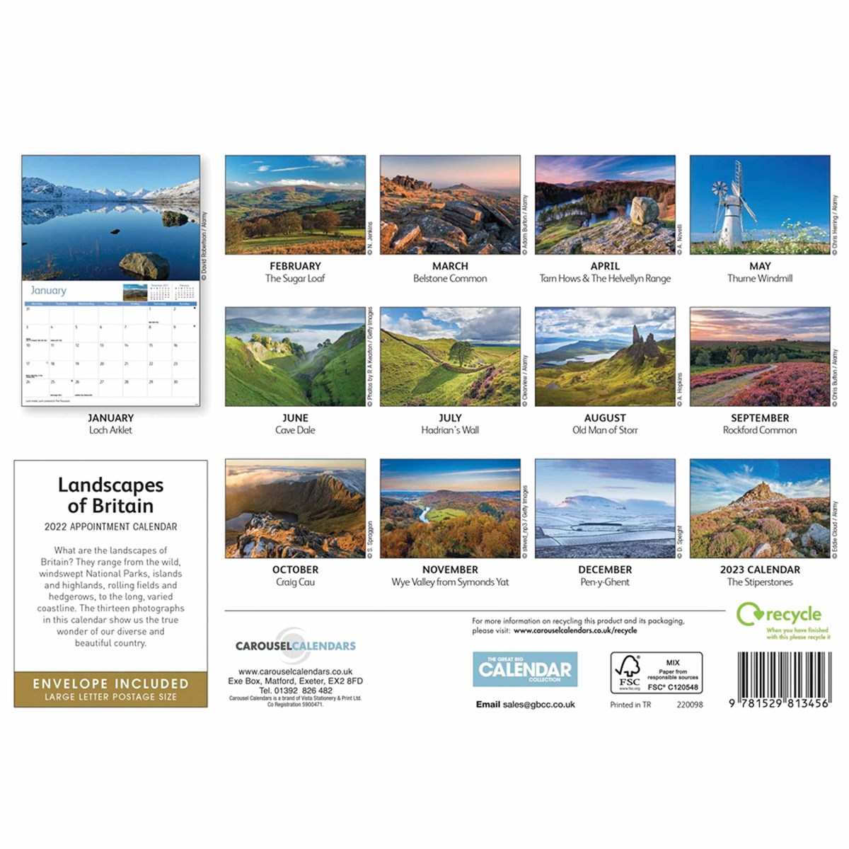 Landscapes of Britain 2022 A4 Calendar by Carousel Calendars 220098 