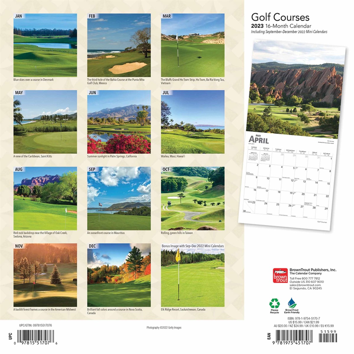 306742 Golf Courses Calendar Back 