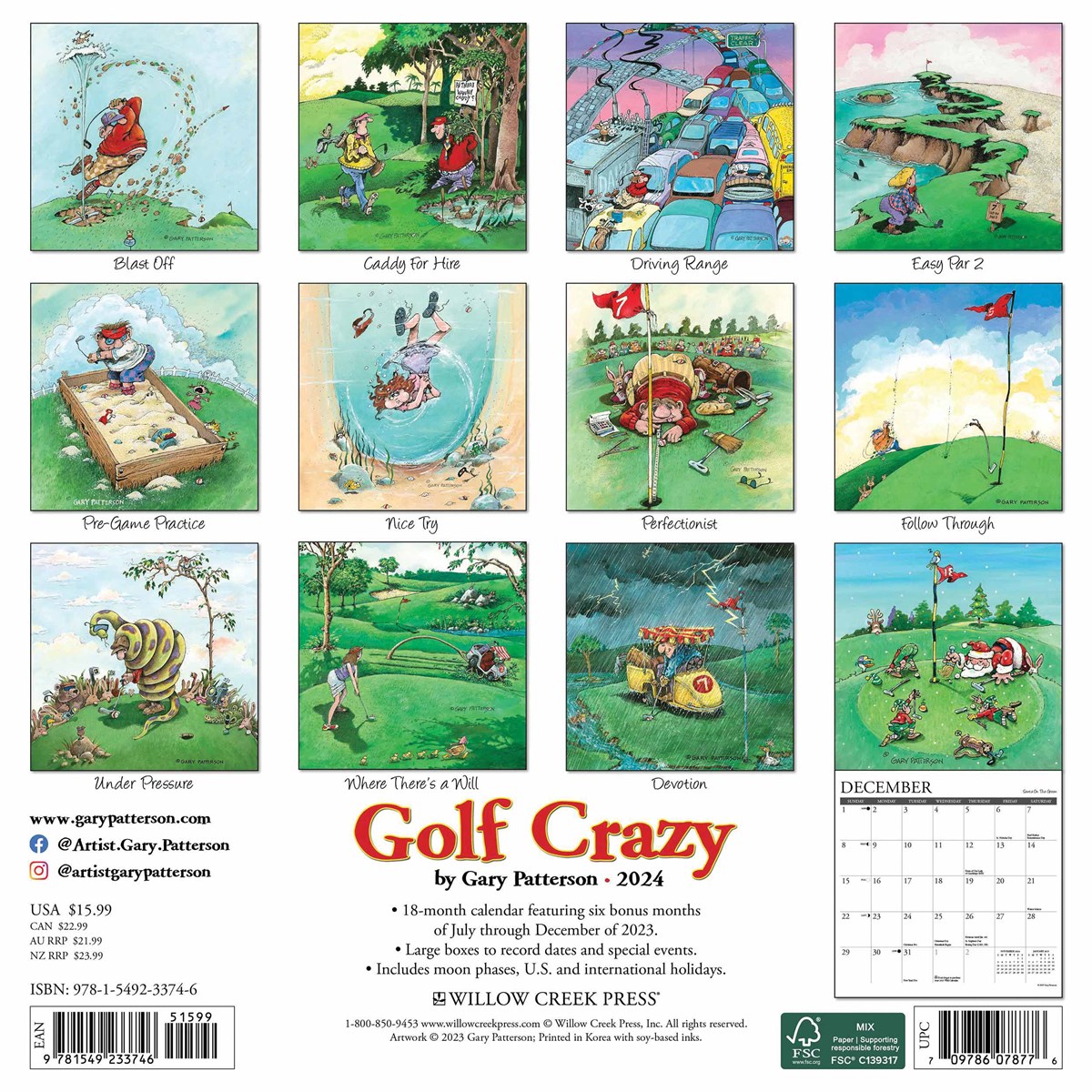 314634 Gary Patterson Golf Crazy Calendar Back 