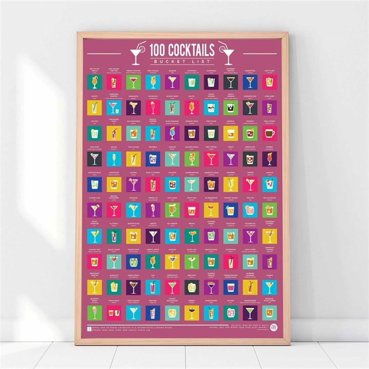 100 Cocktails Scratch Poster