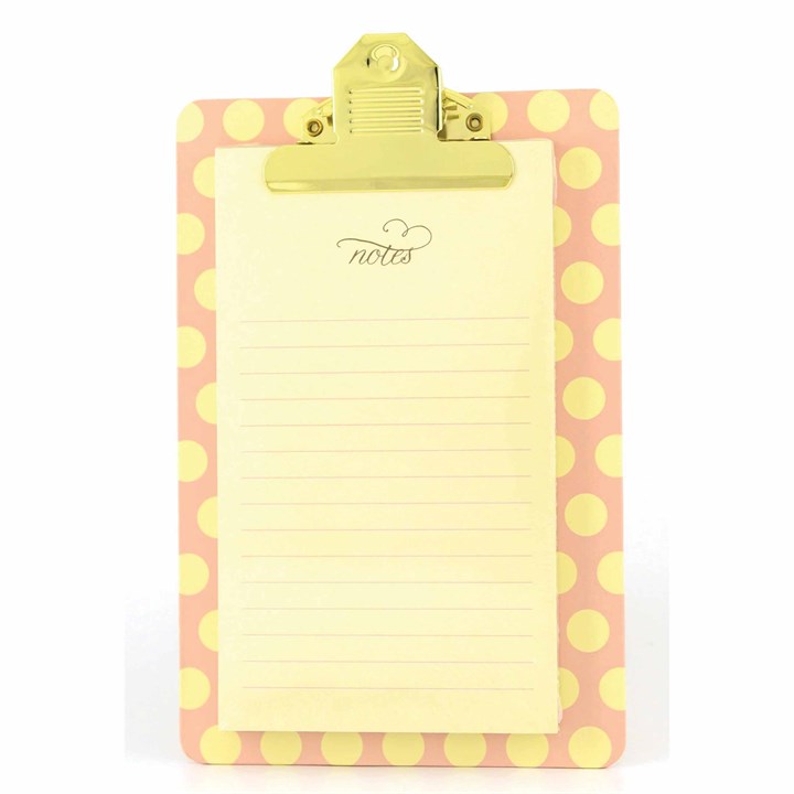 Blush & Gold Polka Dot Notepad & Clipboard
