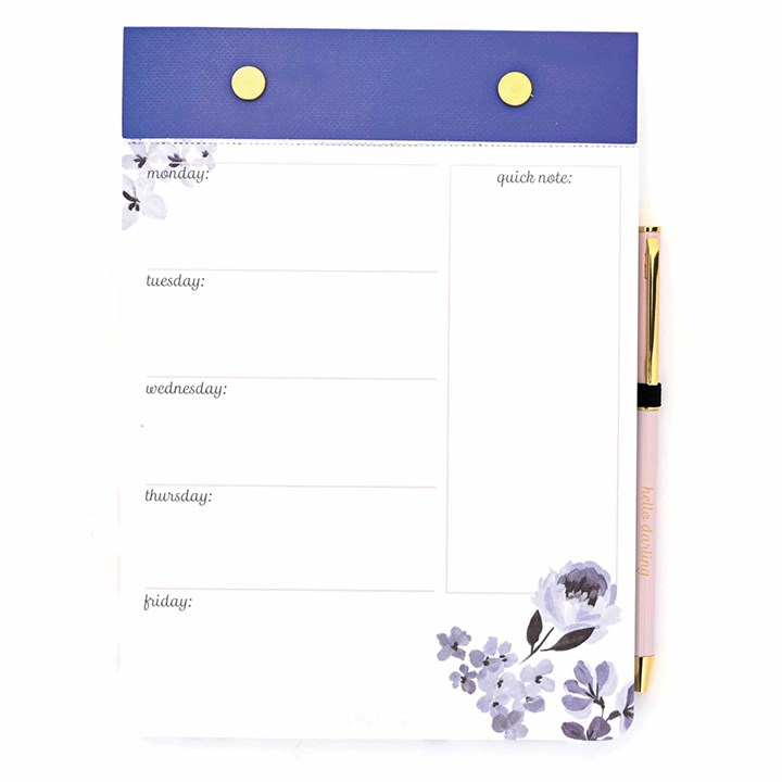 Caitlin Wilson, Blue Floral Weekly Desk Pad & Pen Set