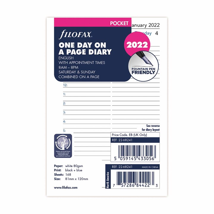Filofax, Day-A-Page Pocket Refill 2022