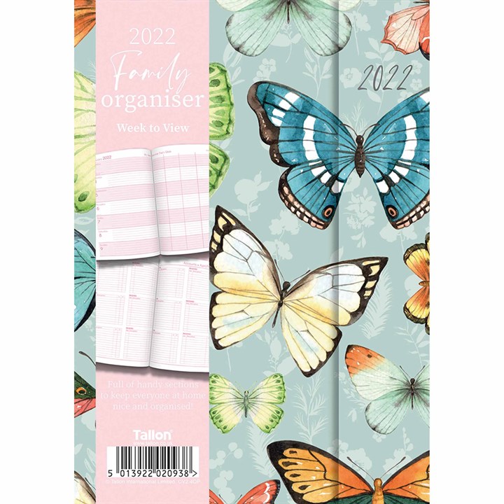 Blue Butterflies Family Planner A5 Diary 2022