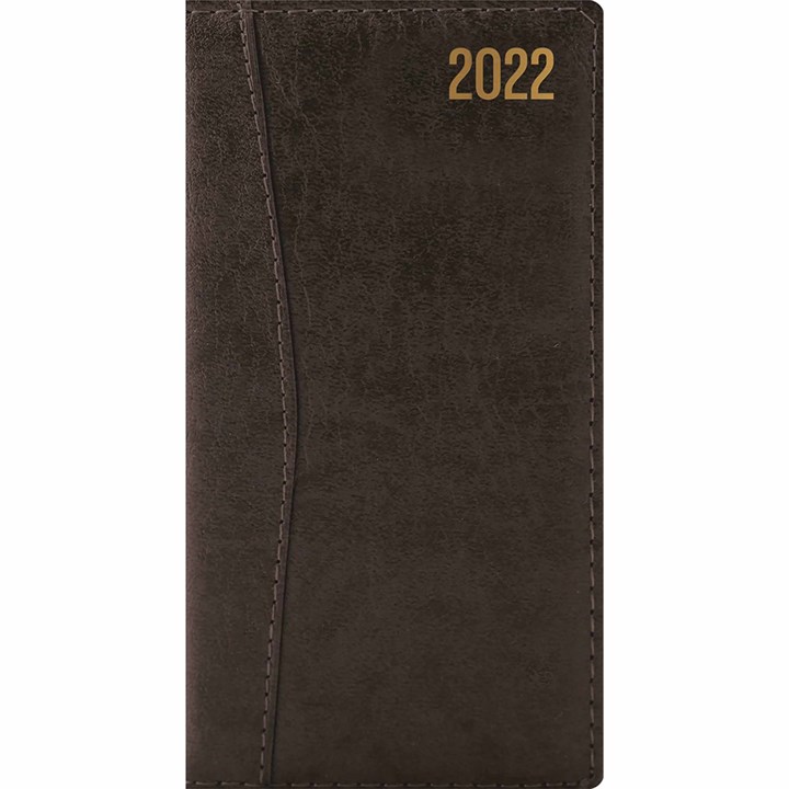 Black Stitched Leatherette Slim Diary 2022