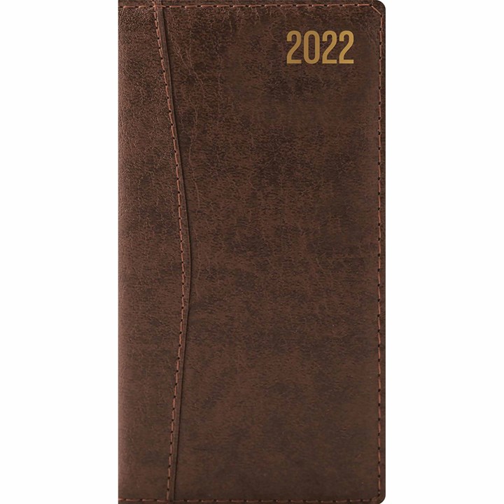 Brown Stitched Leatherette Slim Diary 2022