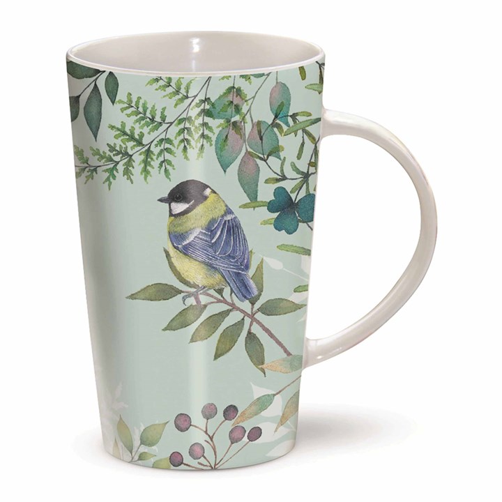 Vintage Garden, Green Floral & Birds Latte Mug
