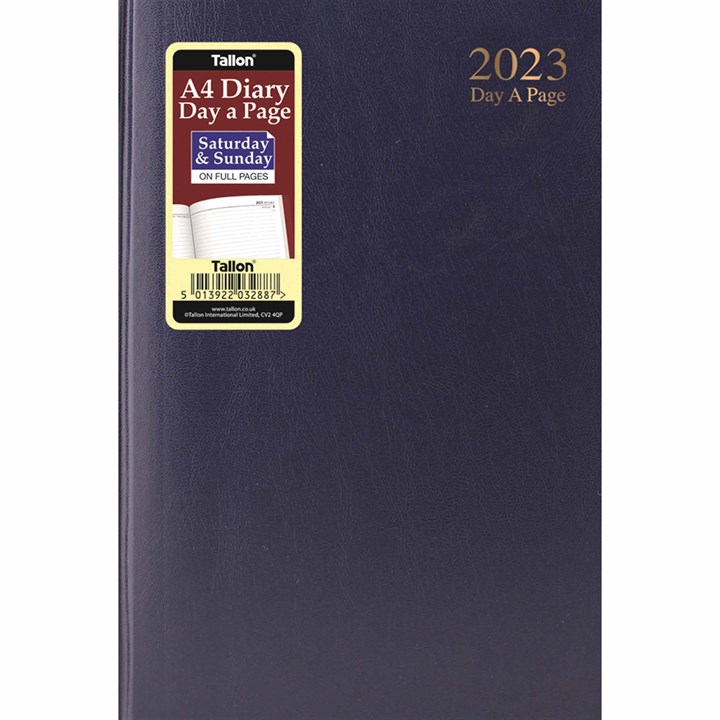 Dark Blue Hardback Day-A-Page A4 Diary With Full Weekend 2023