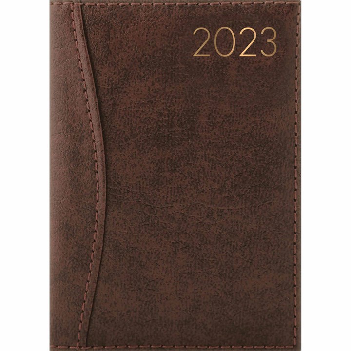 Brown Textured Leatherette A5 Diary 2023