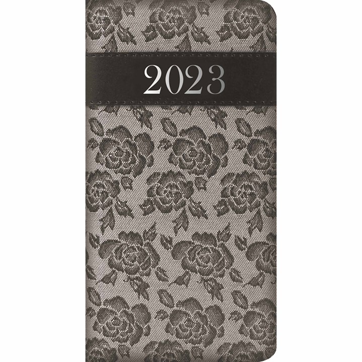Grey Embroidered Roses Slim Diary 2023