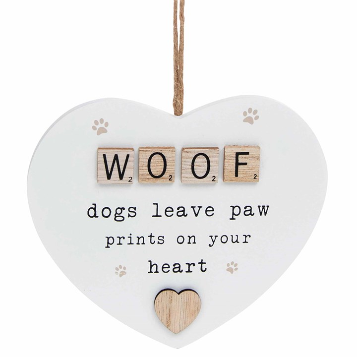 Scabble Sentiments Woof Heart Hanging Sign