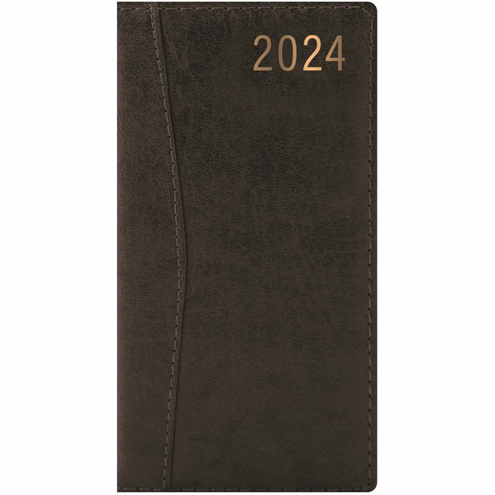Black Stitched Leatherette Slim Diary 2024