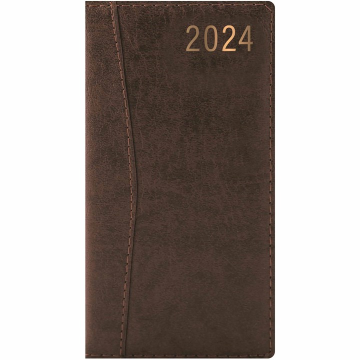 Brown Stitched Leatherette Slim Diary 2024