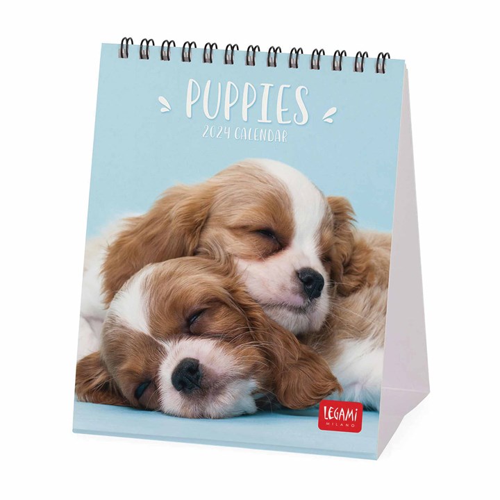 Puppies Easel Desk Calendar 2024