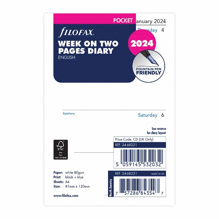 Filofax, Week-to-View Pocket Refills 2024