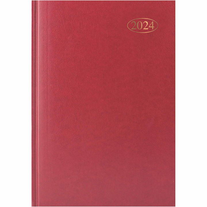 Dark Red Hardback Day To View A5 Diary 2024