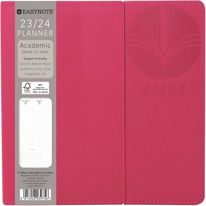 Pink, Vegan Academic Week-To-View Square A5 Diary 2023-2024