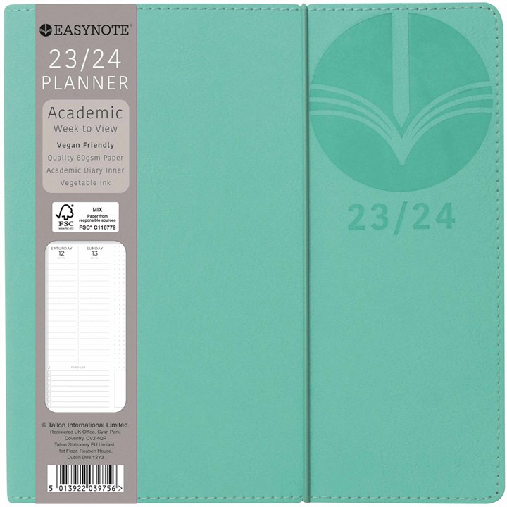 Teal, Vegan Academic Week-To-View Square A5 Diary 2023-2024