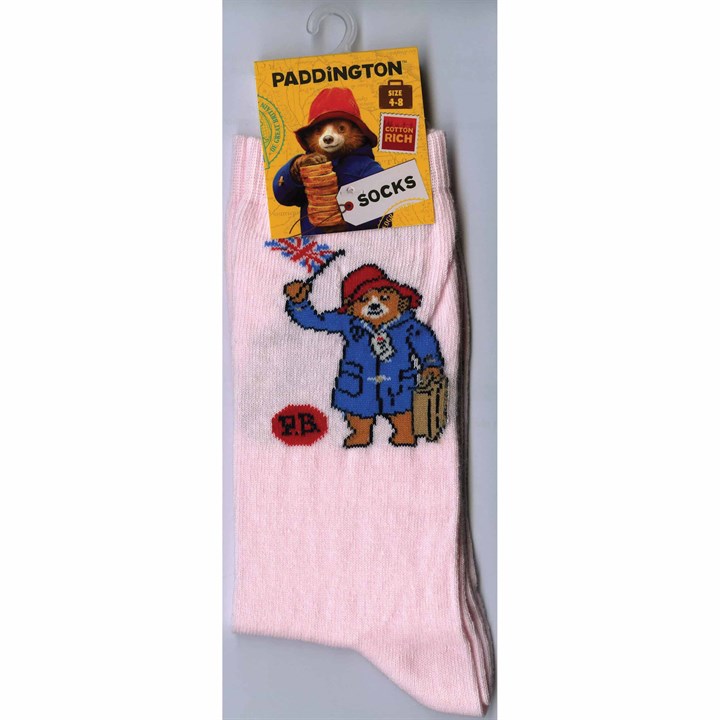 Paddington Bear Flag Pink Socks - Size 4 - 8
