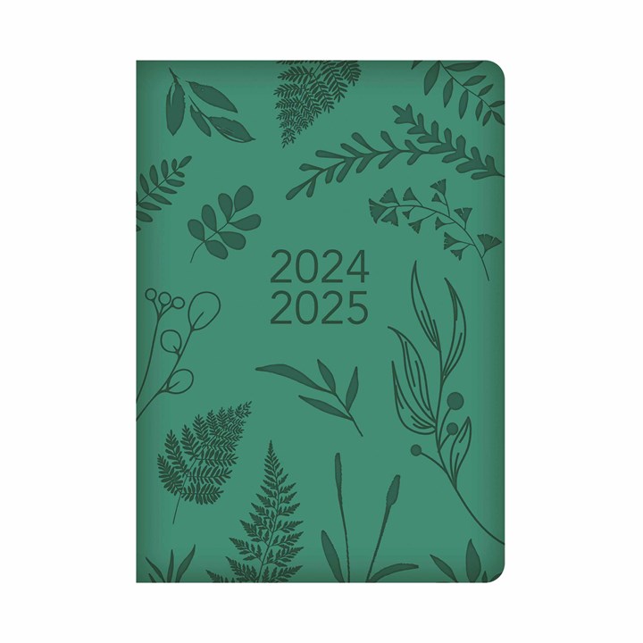 Green Leaves Embossed Academic A5 Diary 2024 - 2025