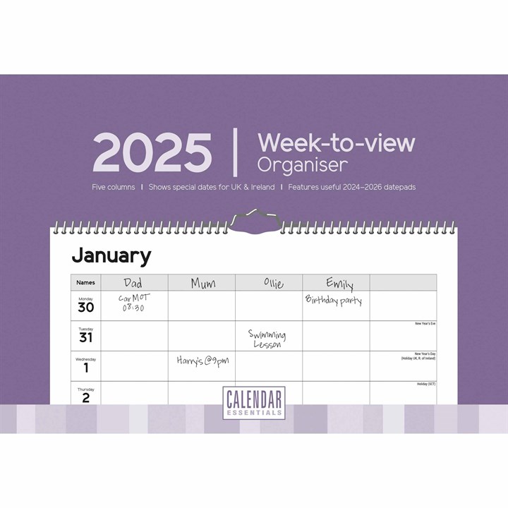 Essential A4 Week-to-View Family Organiser 2025